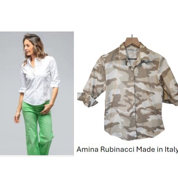 EUC Amina Rubinacci Giornata Cotton Stretch Button Up Shirt in Camo - Picture 1 of 10